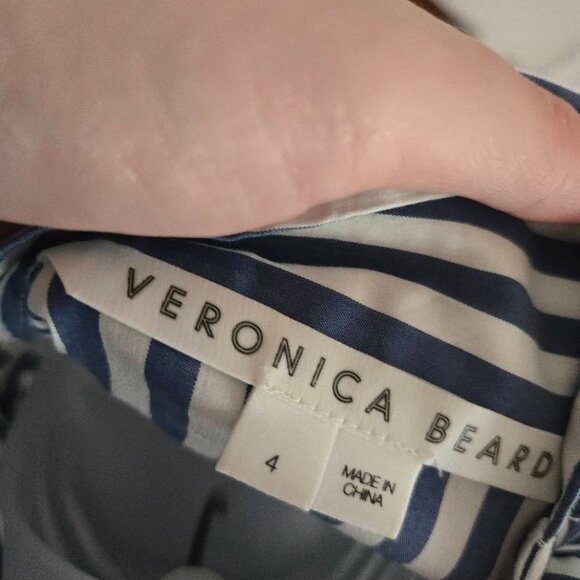Veronica Beard Fauri Striped Off-The-Shoulder Long Sleeve Shirt Size 4 - Picture 15 of 16